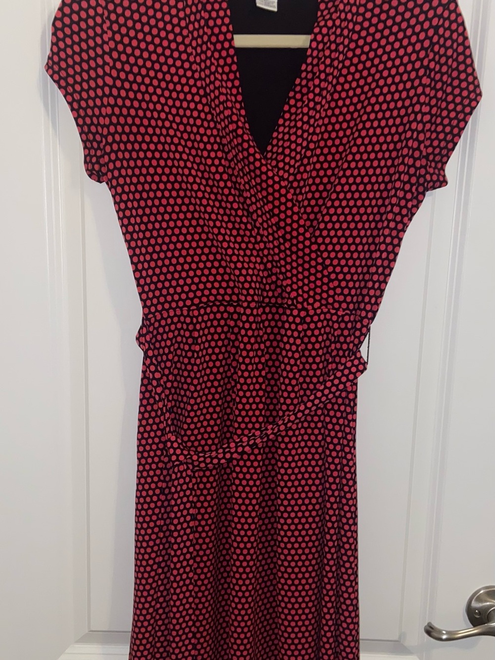 Claiborne Red & Black Polka Dot Faux
Wrap Midi Dress - Size S